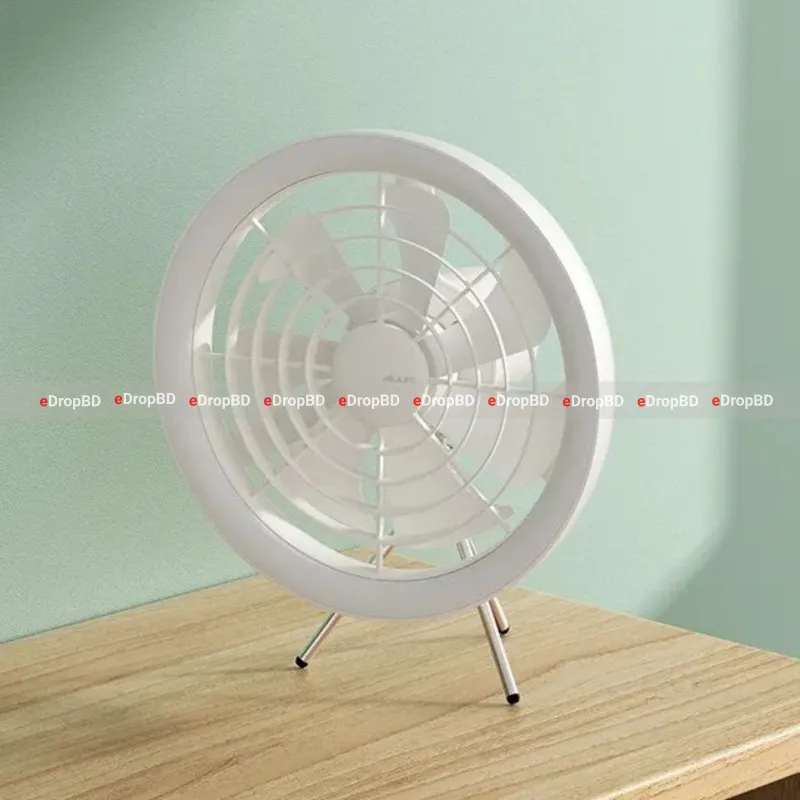 JISULIFE FA17 Rechargeable Fan with LED Light and Table Tripod or with Long Tripod Stand- White Color